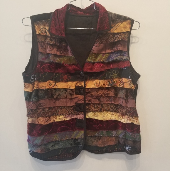 Retro Look Vest Top  Mixed Fabric Cropped Sleeveless Vest M - Picture 2 of 9